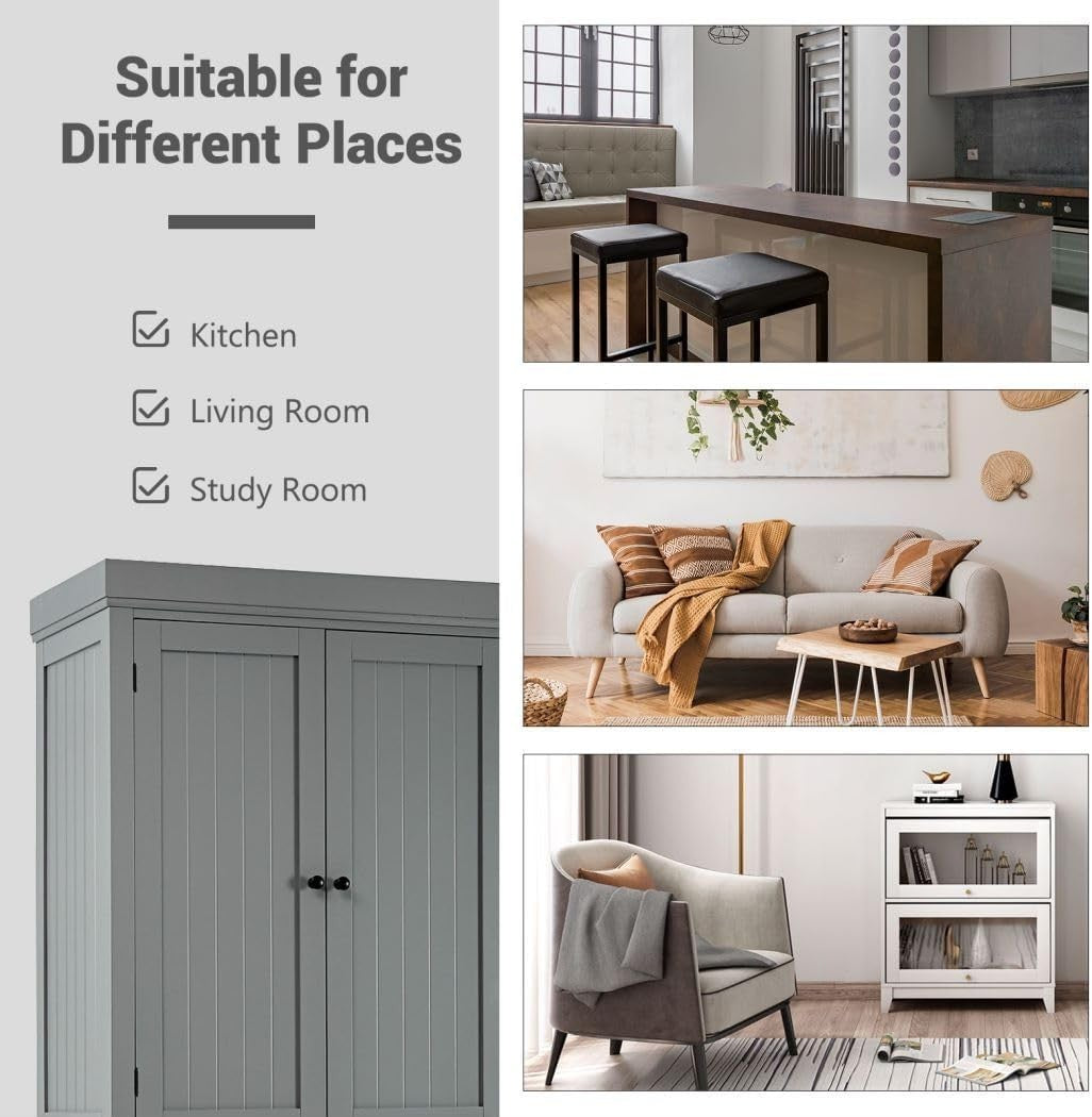 Grey Tall Kitchen Cupboard 4-Door Pantry Cabinet Drawer 183cm