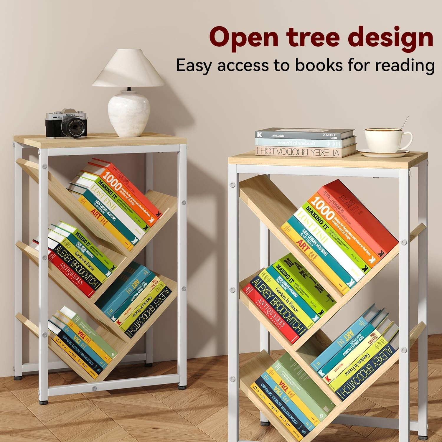 5-Tier Natural Wood Tree Bookshelf Desktop Storage Organizer Shelf