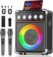Bluetooth Karaoke Machine with 2 Mics PA Speaker LED Remote