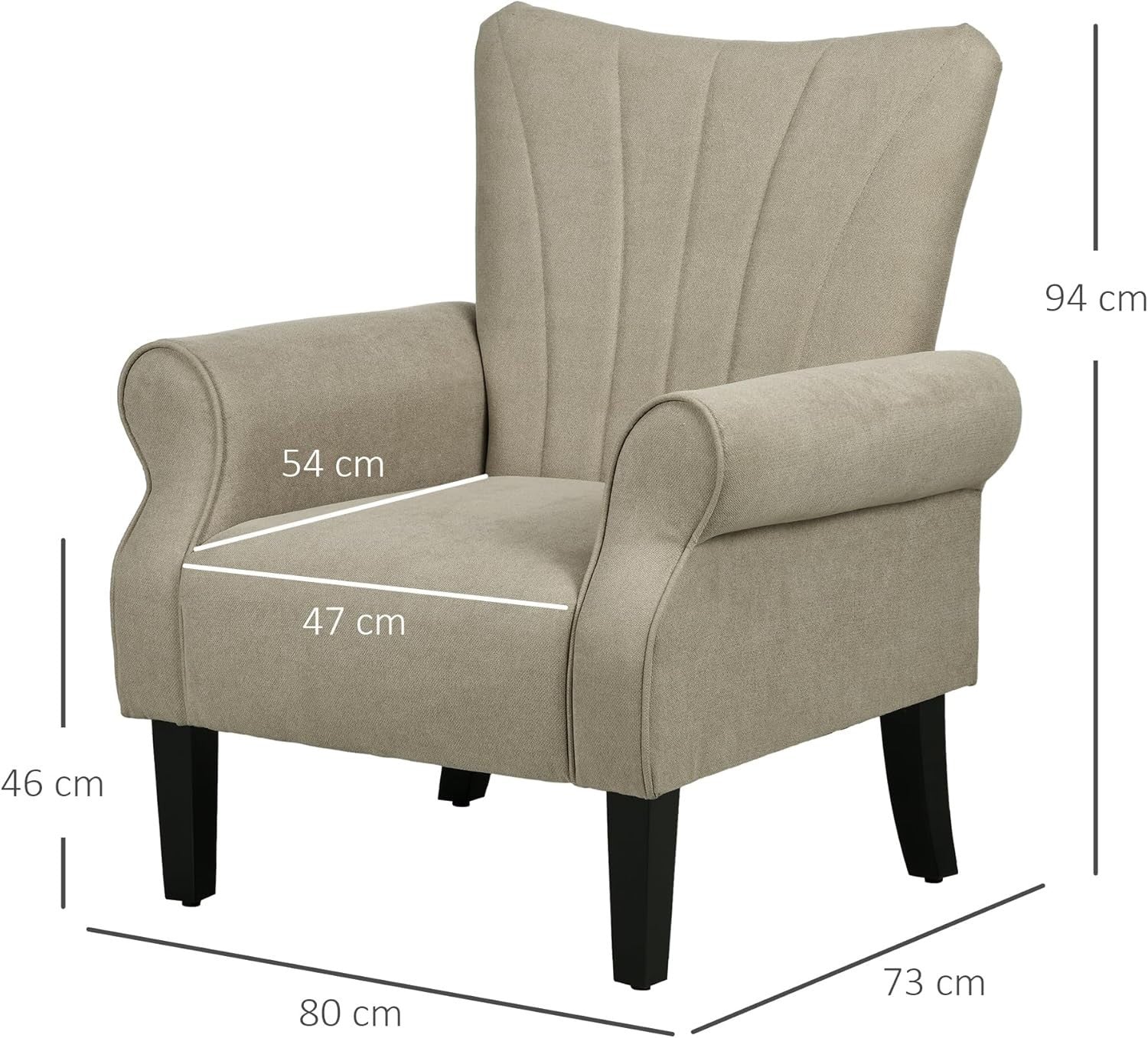 Beige Upholstered Accent Armchair with High Back & Rolled Arms, Living Room