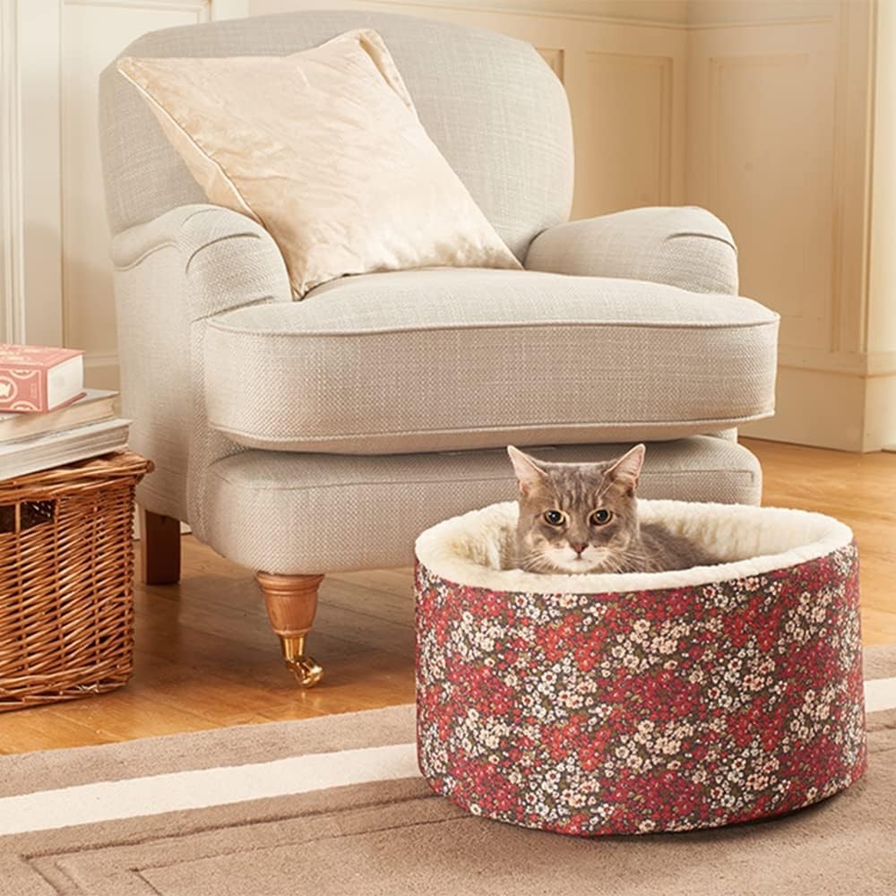 Floral Cat Bed 50cm Washable Thermal Cozy Pet Bed Soft Cushion