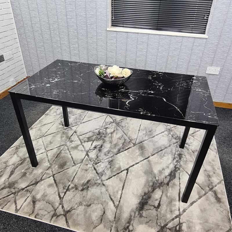 Black Glass Dining Table for 4 Modern Rectangular Kitchen Room MDF 120cm