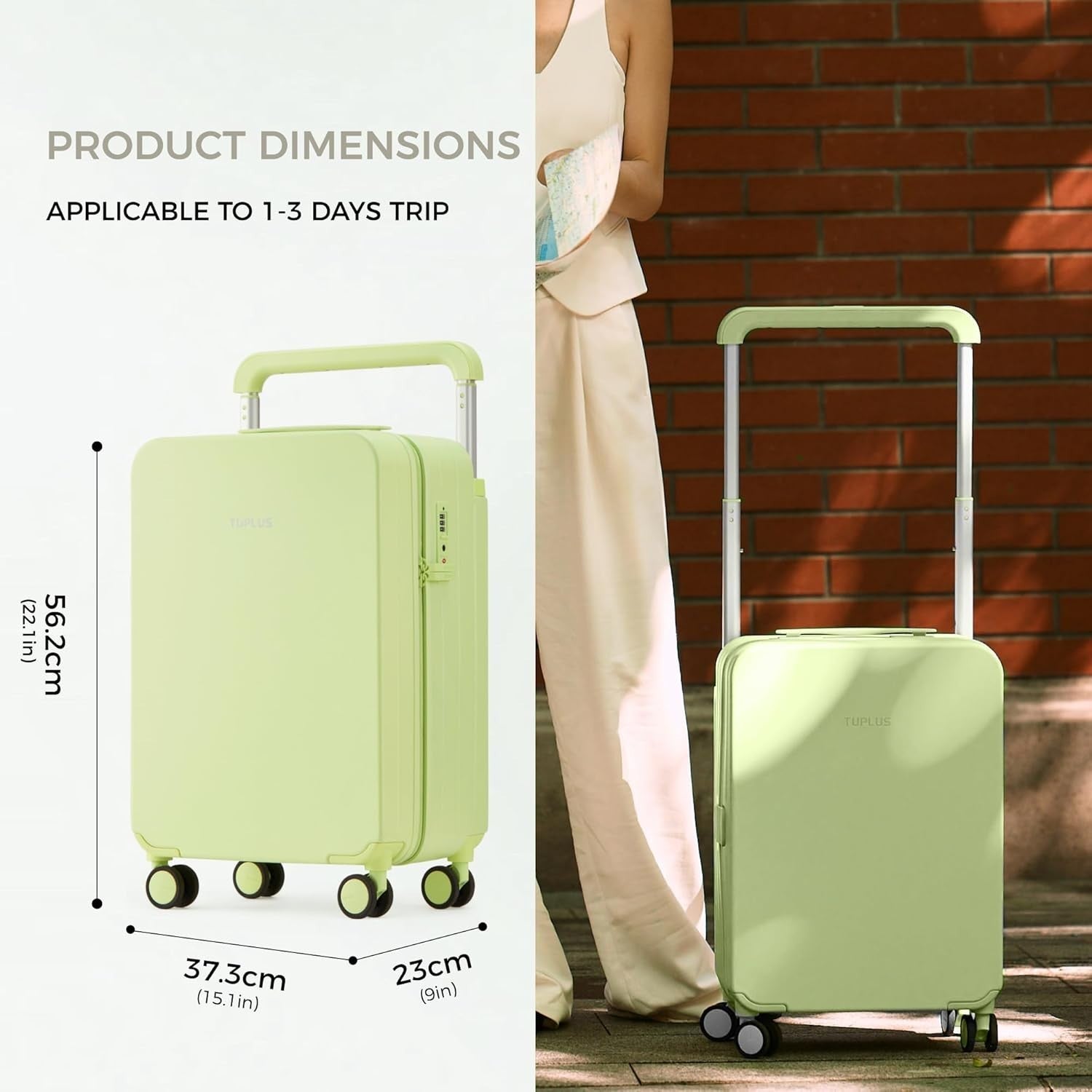 20 Inch Cabin Hard Shell Suitcase 4 Spinner Wheels TSA Lock Lime Green