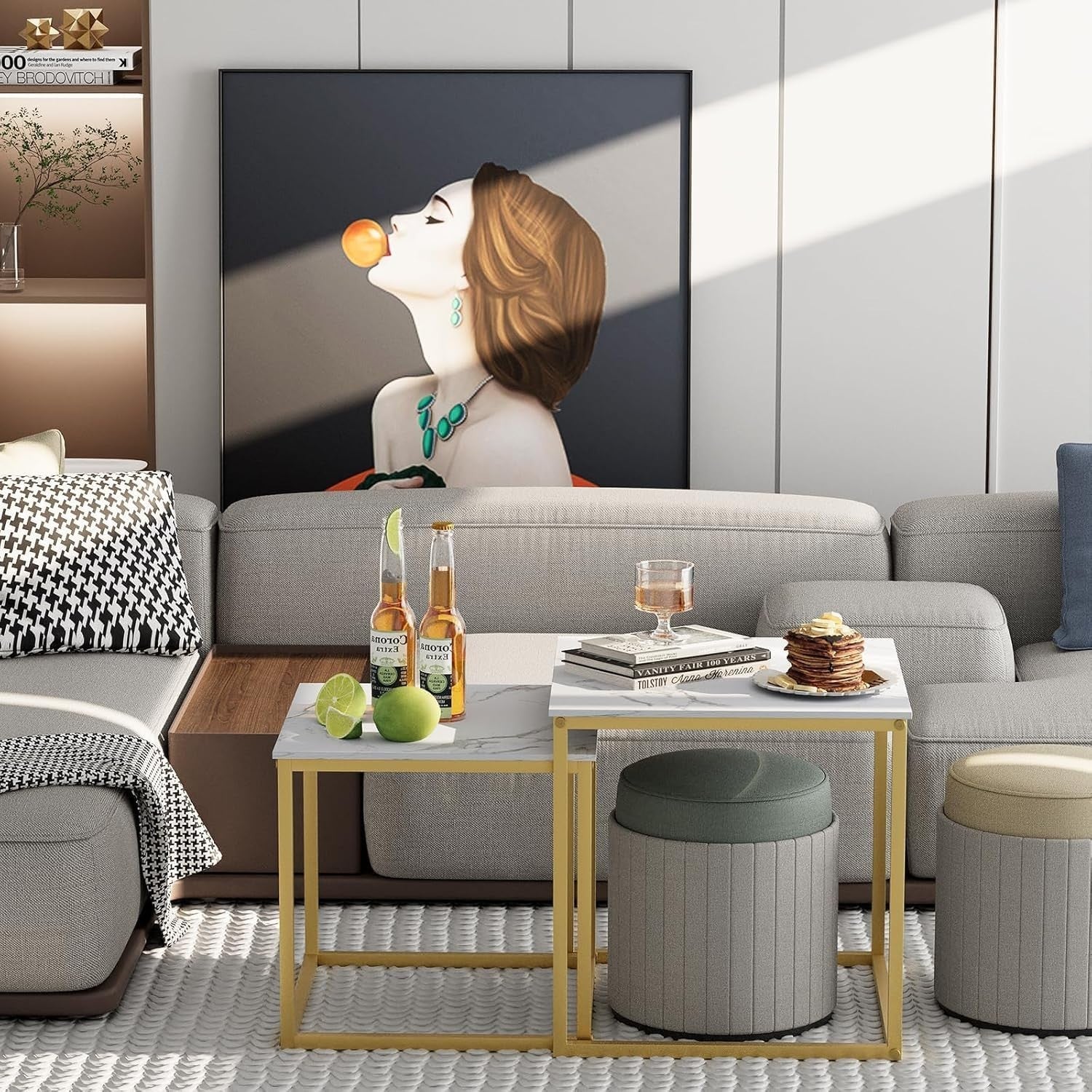 Nesting Side Coffee Tables Set 2 Square Wood Metal Frame Living Room Bedroom