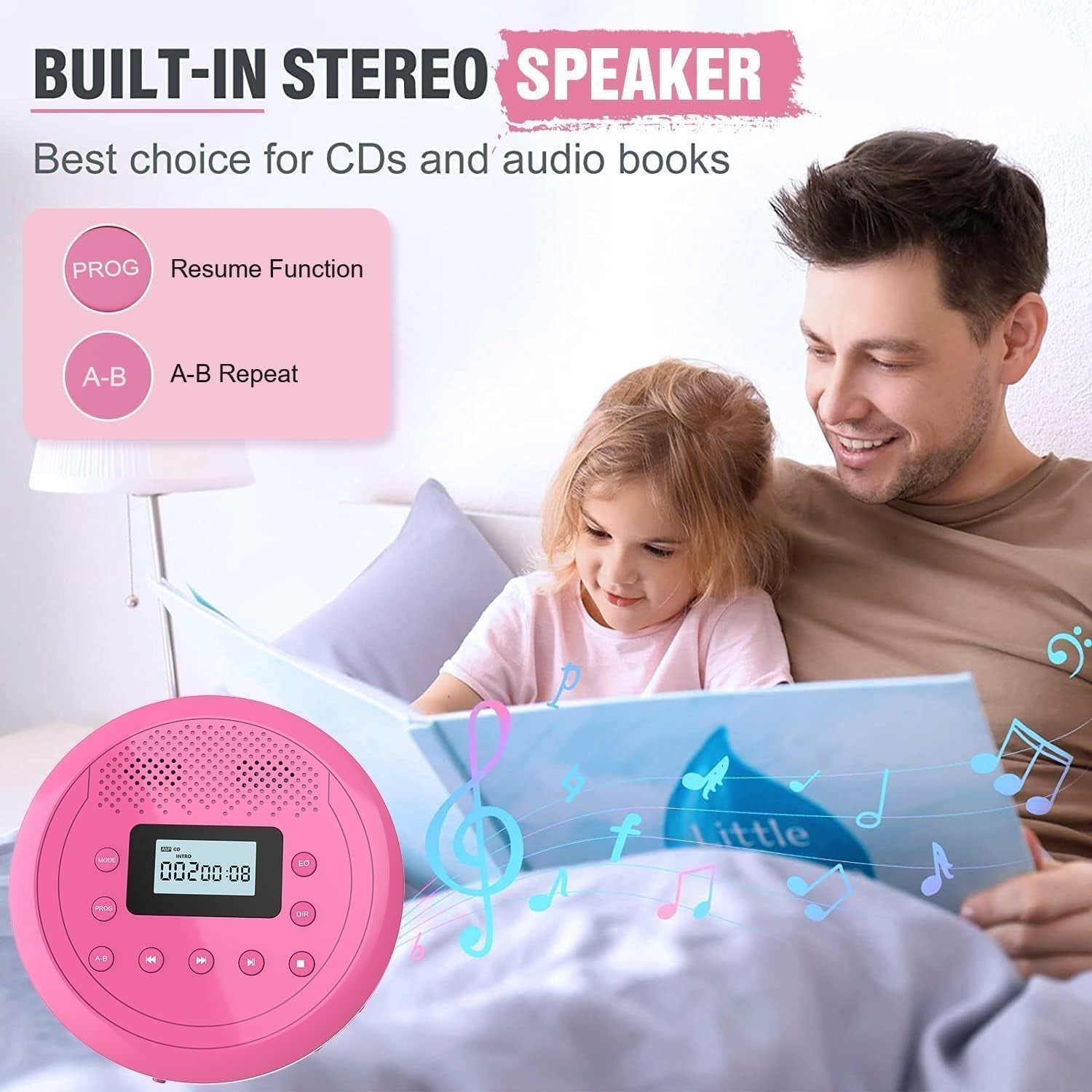Portable CD Player Rechargeable Speakers Anti-Skip AUX Car TF Card