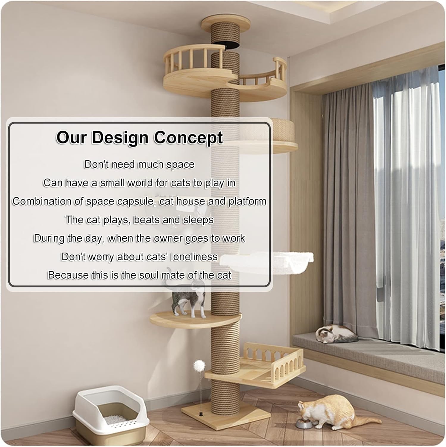 Floor to Ceiling Cat Tree Large Multi Level Tower Hammock Scratching Posts