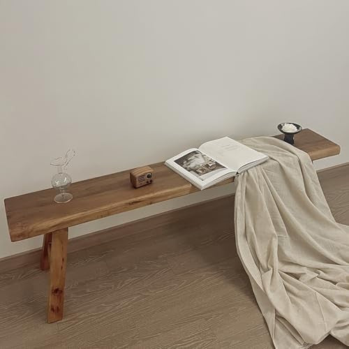 Farmhouse Solid Wood Entryway Bench Rustic Dining or Hallway Seat Armless Design