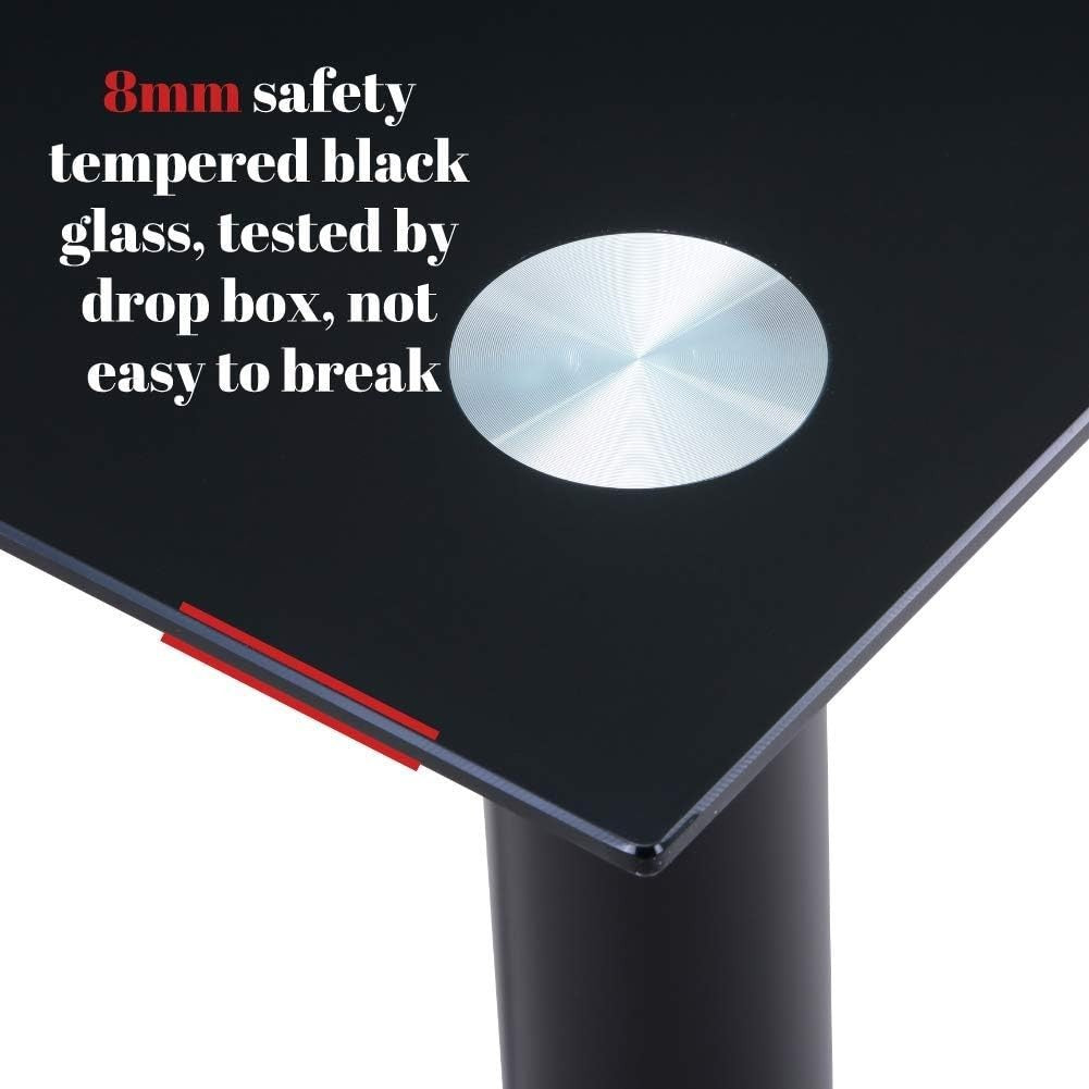 Modern Black Glass Dining Table Rectangle 120x70x75cm 4-Seater
