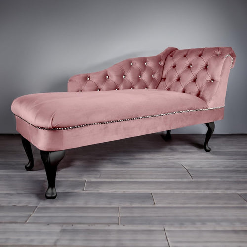 Pink Velvet Chaise Lounge Sofa | Tufted Right Hand Seat for Bedroom