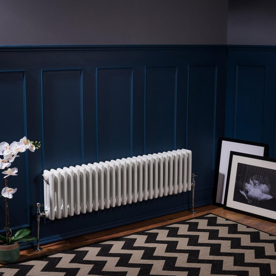 Triple Column Horizontal Radiator 300x1190 White Cast Iron Style