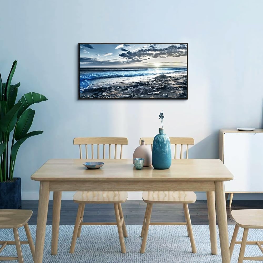 Large Framed Canvas Wall Art Ocean Beach Seascape Living Room Decor