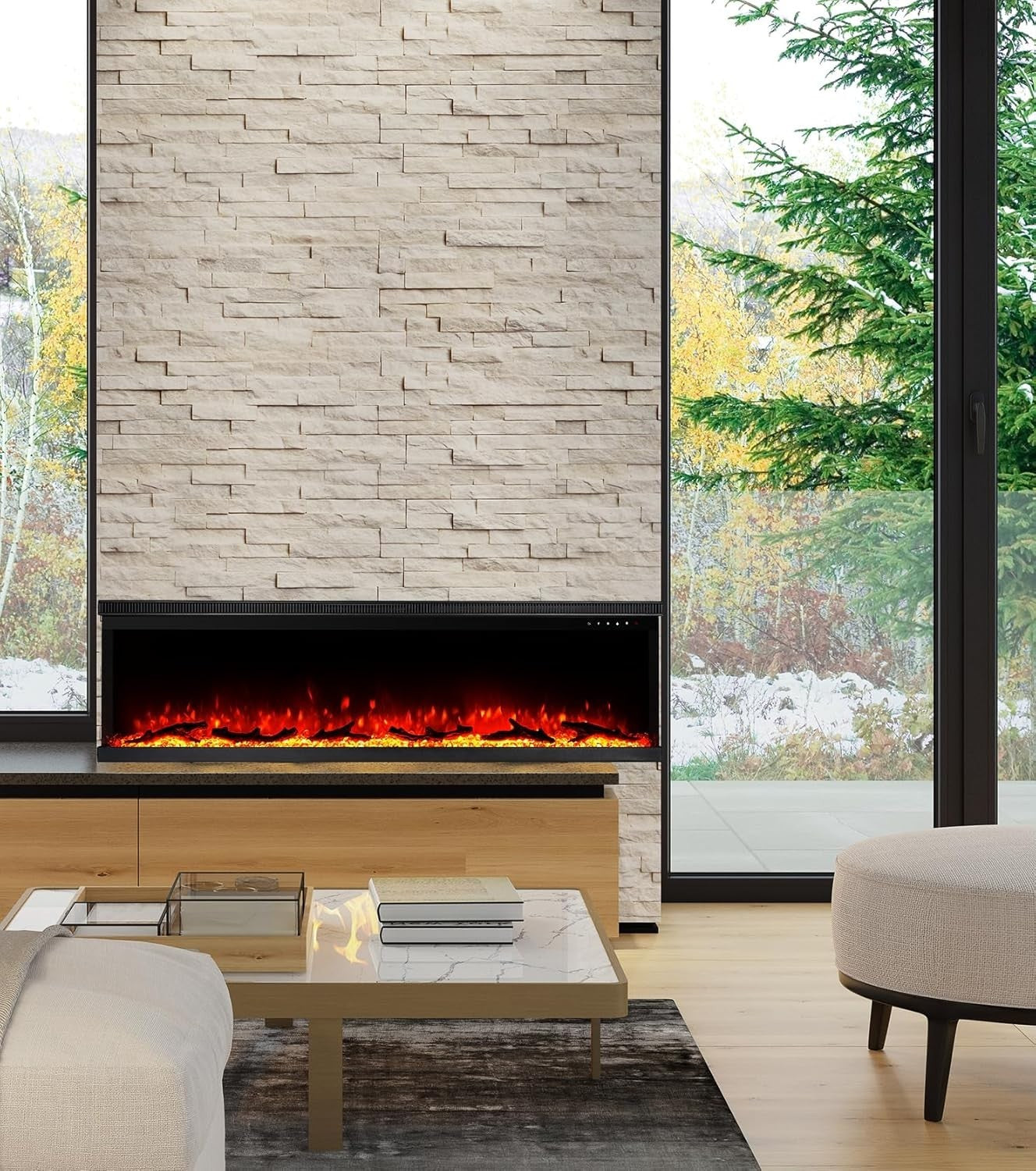 Luxury 3-Sided Electric Fireplace Recessed Wall Mounted with Remote & Timer