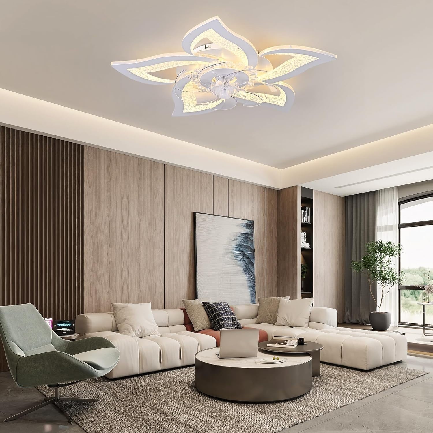 62.5CM Ceiling Fan Light, 6 Speeds, Dimmable, Reversible, Remote, Modern