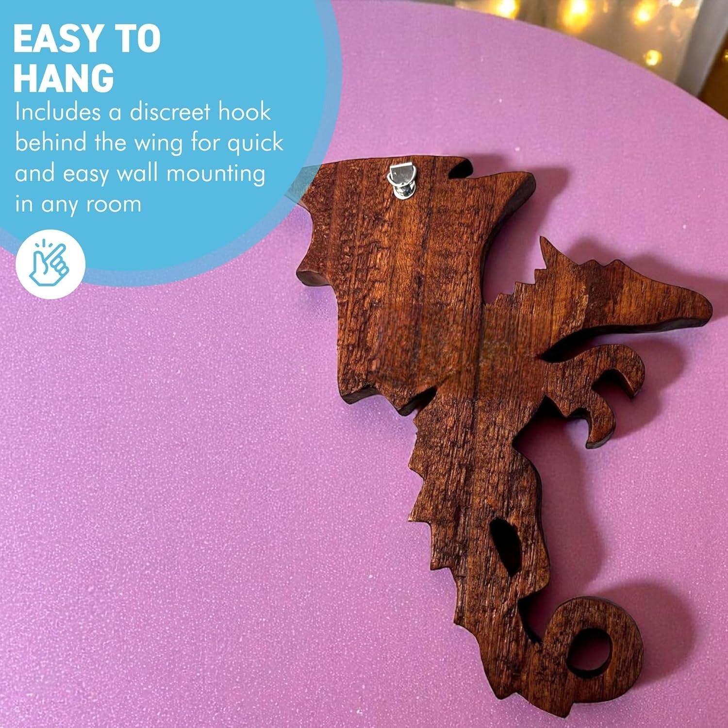 Hand-Carved Wooden Flying Dragon Wall Plaque | 23cm Ornamental Mythical