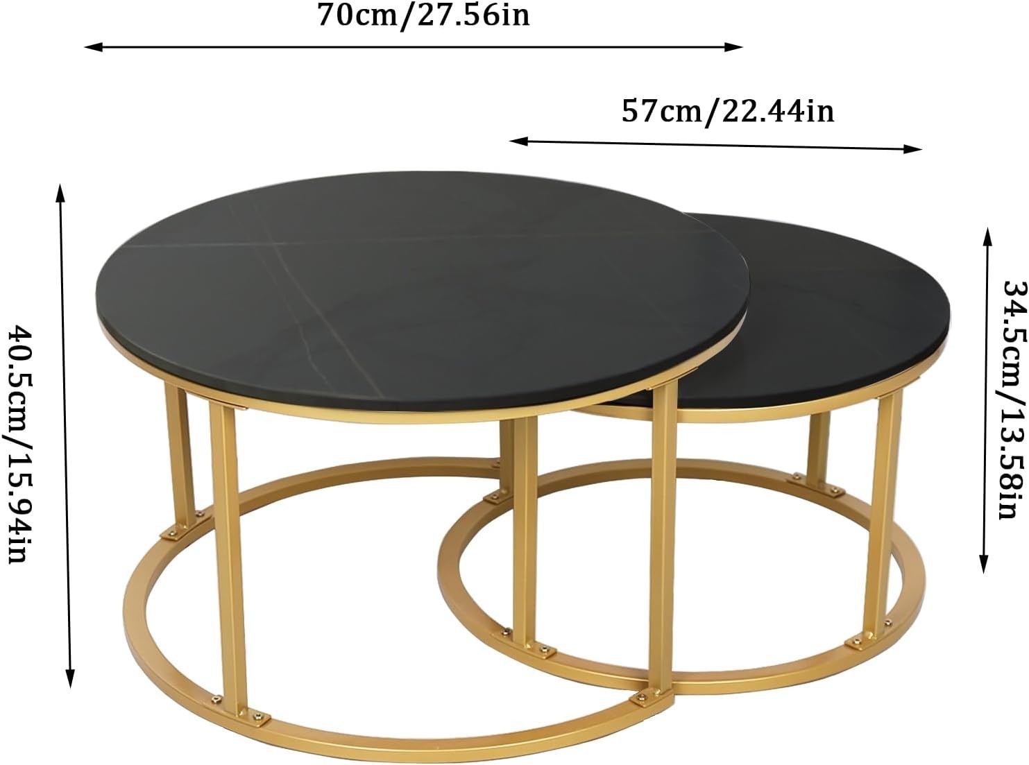 Black Gold Nesting Coffee Table Set Stone Top End Side Tables Round Modern