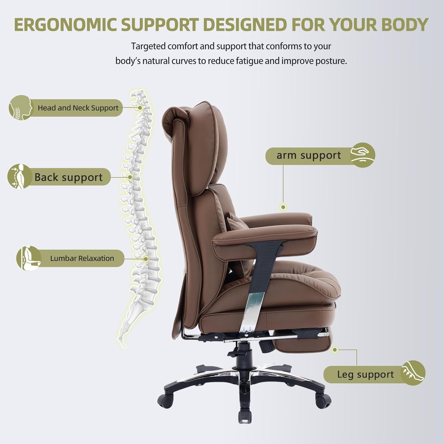 Executive Office Chair PU Leather Recliner 200kg Swivel w/ Footrest