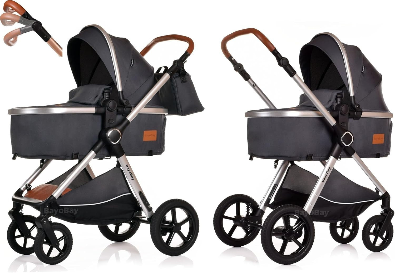 3in1 Baby Pram Travel System Pushchair with Car Seat Foldable Grey Silver