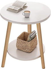Modern 2-Tier Round Side Table with Metal Frame & Storage, 38x55cm White