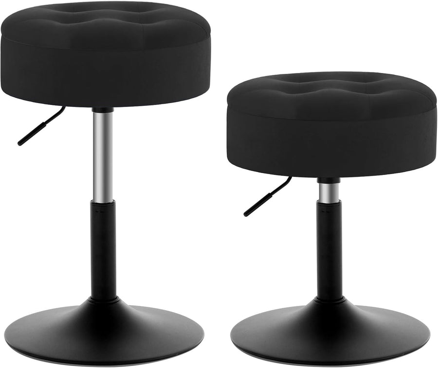 Set of 2 Black Velvet Swivel Vanity Stools with Storage Round Adjustable