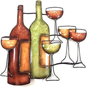Wine Bottle & Glasses Metal Wall Art 52x51cm Kitchen Decor
