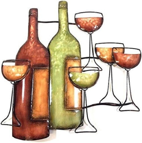 Wine Bottle & Glasses Metal Wall Art 52x51cm Kitchen Decor