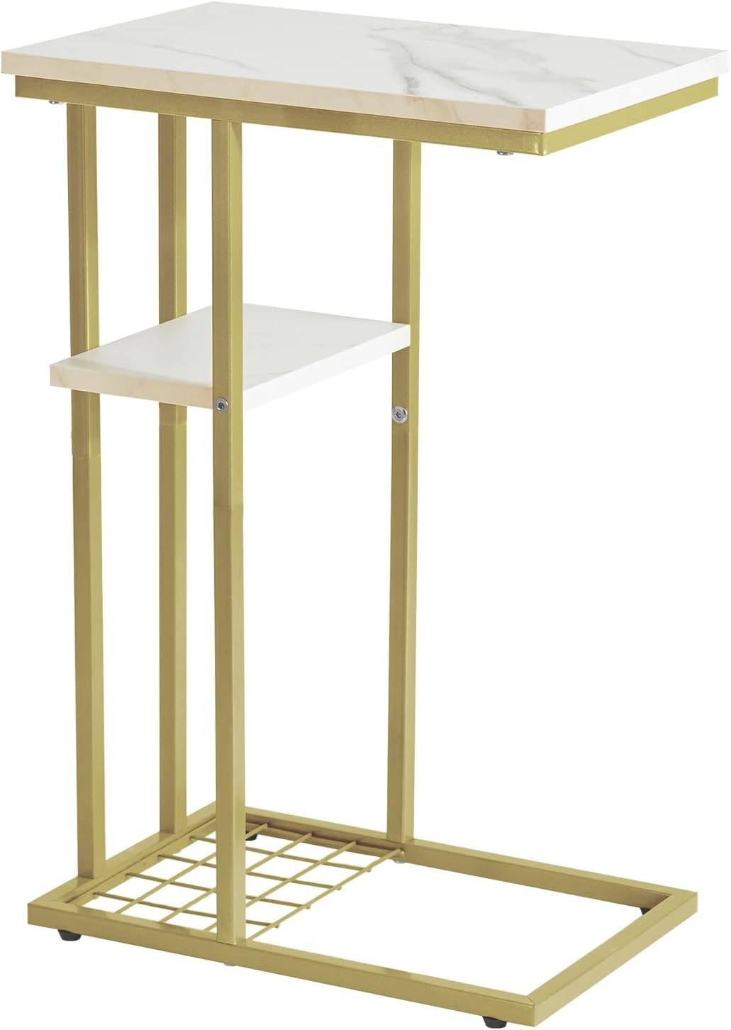 Set of 2 C-Shaped End Tables Marble White & Gold – Compact, Sturdy, Multi-Use