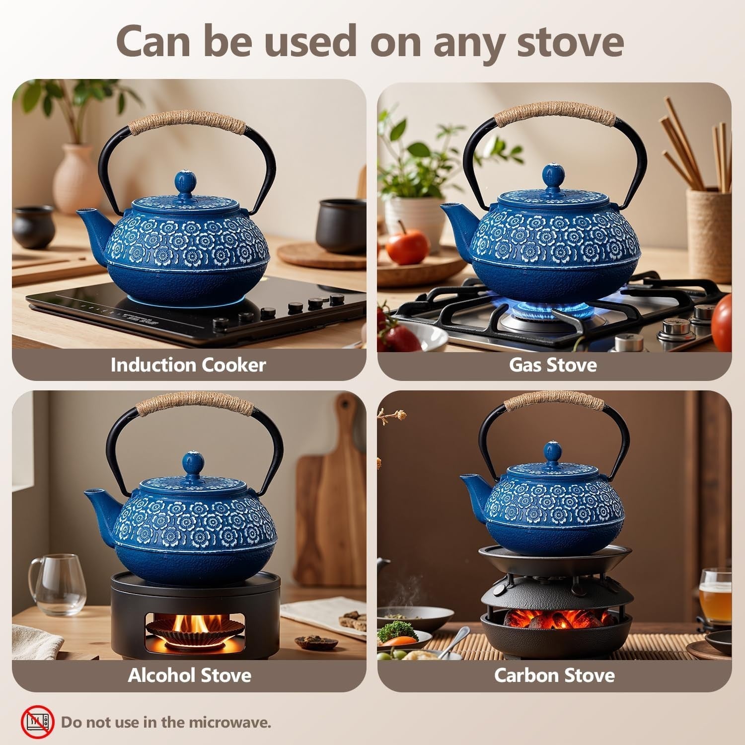 Japanese Cast Iron Tetsubin Tea Kettle 900ml Teapot Infuser Stovetop