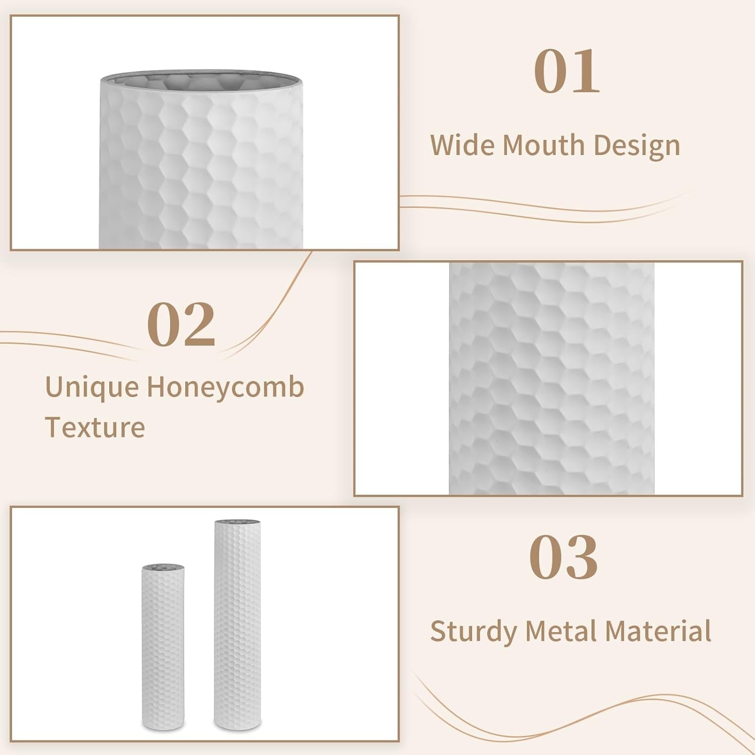 White Tall Floor Vase Set of 2 Metal Standing Vases Modern Home Decor
