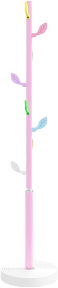 Modern Pink Metal Coat Rack Stand | Freestanding Hall Tree with Heavy Cement Bas
