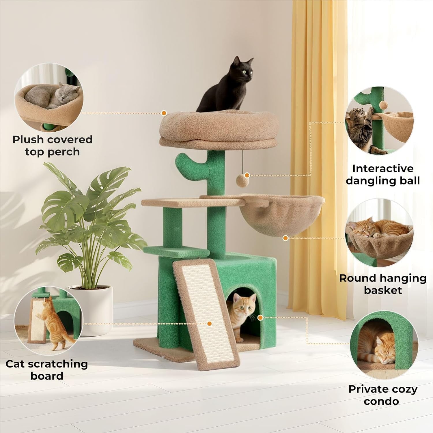 Cat Tree Tower 80cm Multi Level with Condo Hammock Scratcher for Indoor Cats