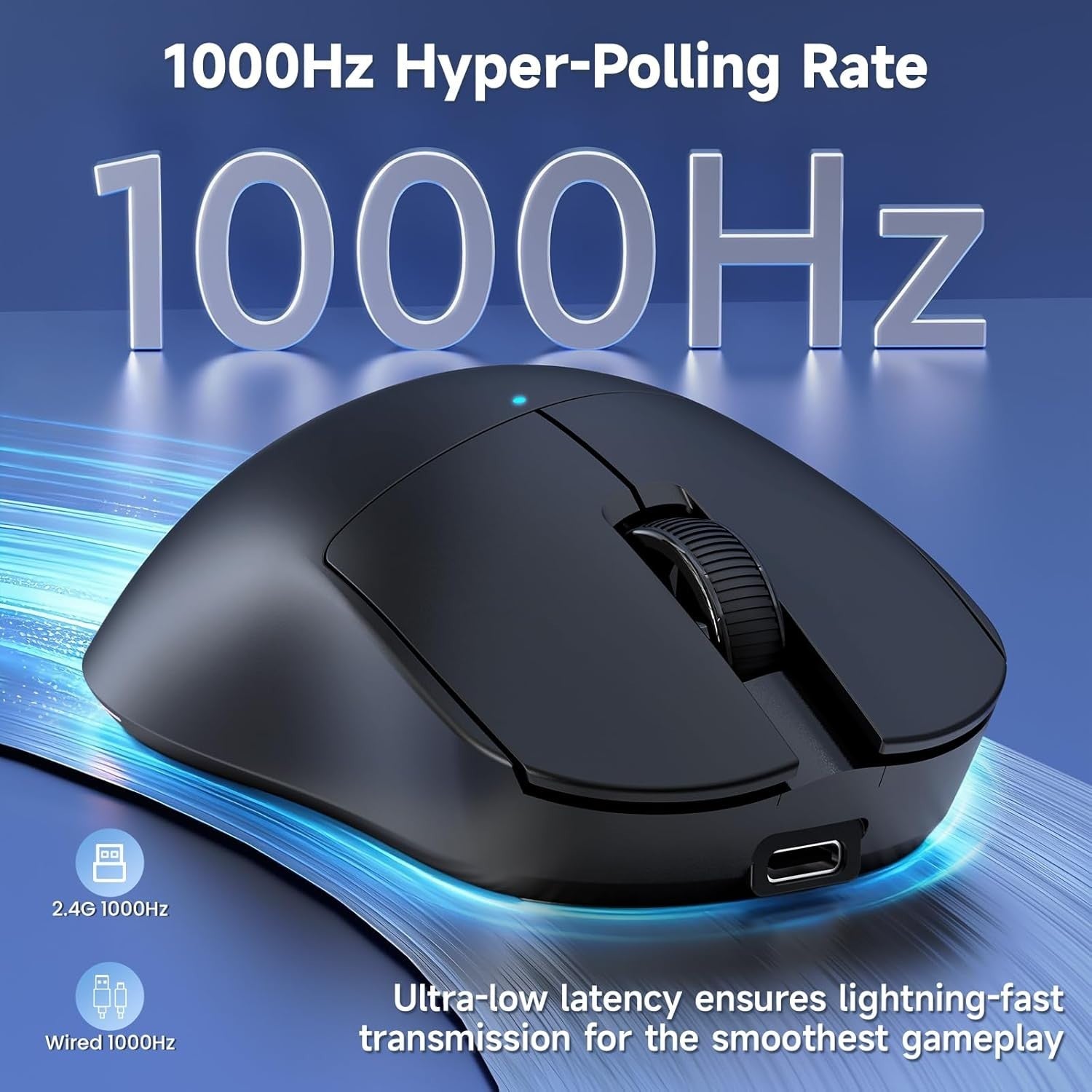 12800 DPI Tri-Mode Wireless Gaming Mouse 1000Hz RGB 70g Black