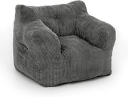 Grey Corduroy Bean Bag Chair – Comfy Seat w/ Handle for Adults 70x80cm