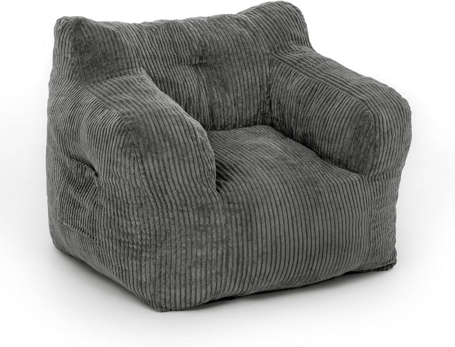Grey Corduroy Bean Bag Chair – Comfy Seat w/ Handle for Adults 70x80cm