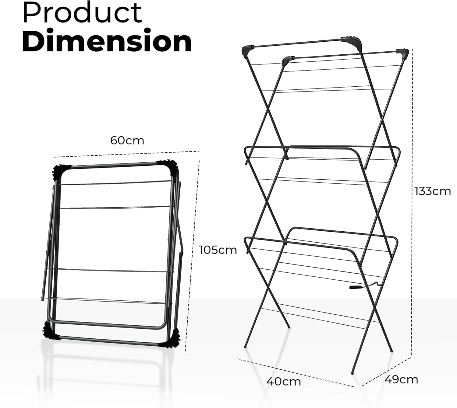 3 Tier Clothes Airer Folding Laundry Drying Rack Space Saving Indoor Outdoor