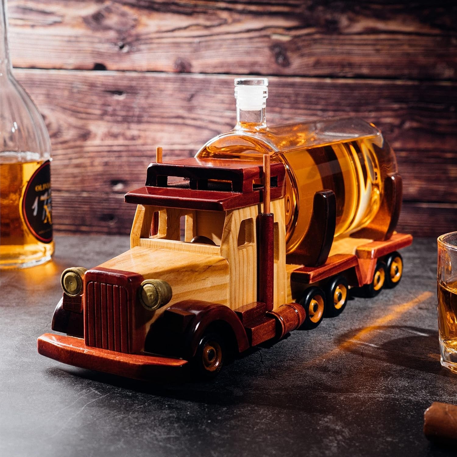 Truck Whiskey Decanter 1L Glass Tanker Dispenser Gift for Dad Trucker Home Bar