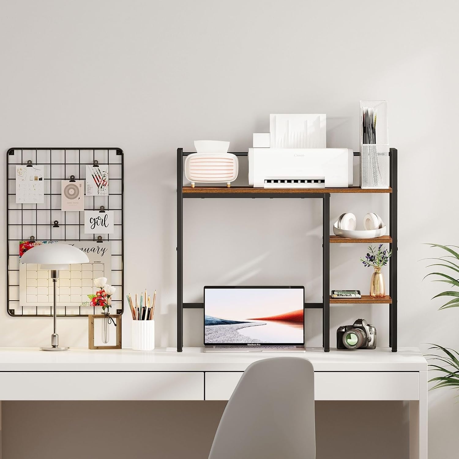 31.9" Desk Hutch Shelf Rustic Brown | 4-Tier Desktop Organizer Rack for Monitor