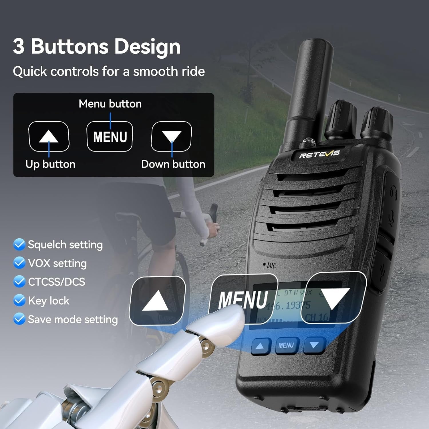 Walkie Talkies 3 Pack Long Range LCD Screen USB-C Rechargeable VOX
