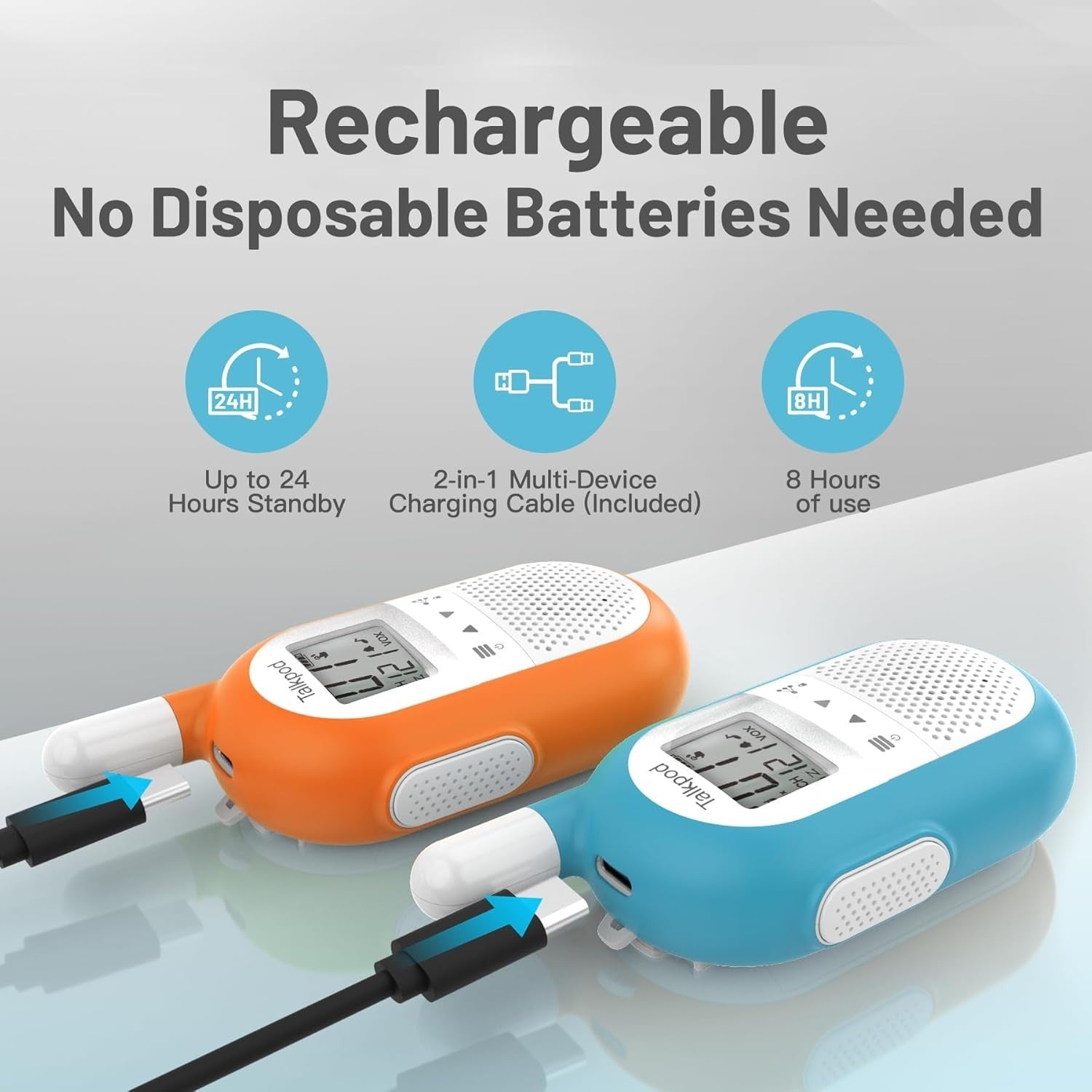 Rechargeable Walkie Talkies PMR446 16 Channel VOX Long Range Blue Orange