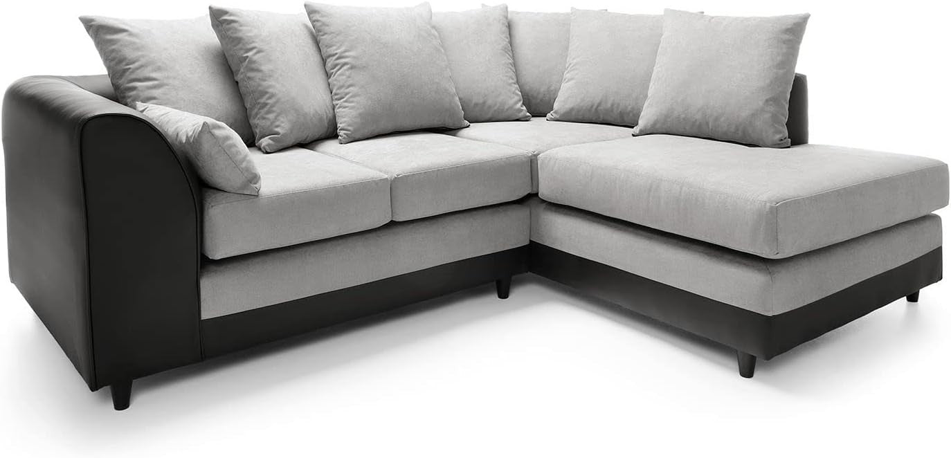 Modern Black L-Shaped Corner Sofa Sectional with Faux Leather & Chenille Comfort