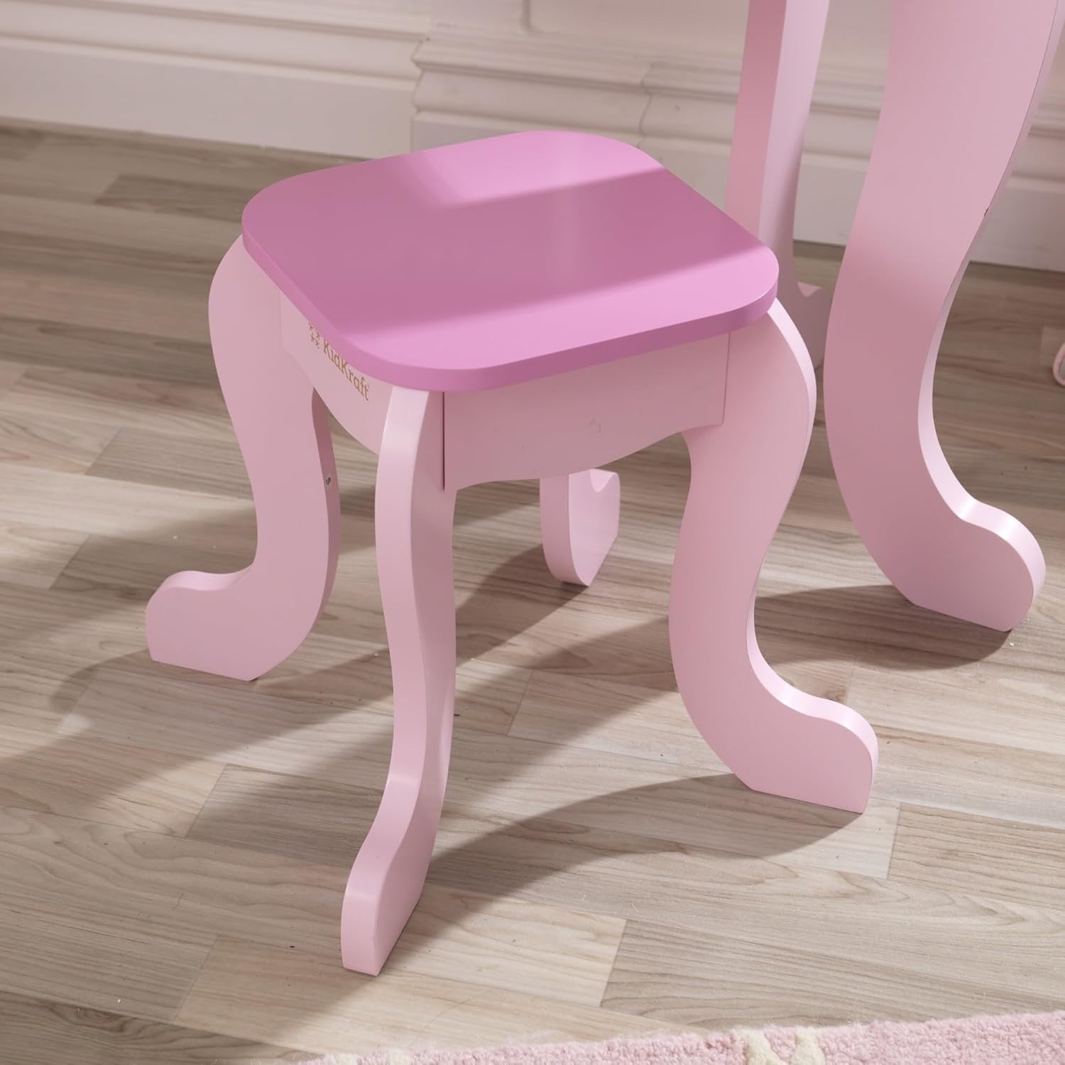 Kids Wooden Princess Vanity Table with Mirror, Stool & Storage Drawer