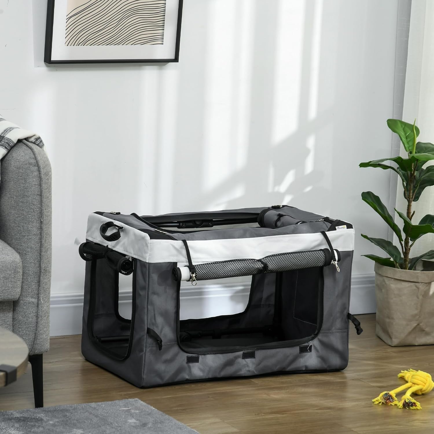 Dog Stroller Grey Detachable Carrier Pet Pram Small Dogs Safety Leashes