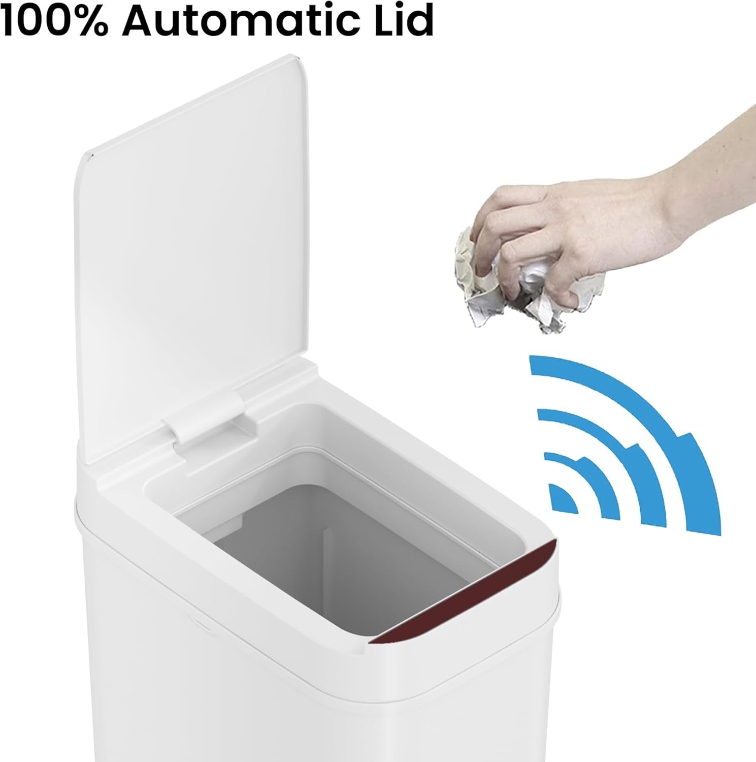 3 Gallon Touchless Bathroom Trash Can 10L Slim Sensor Bin White