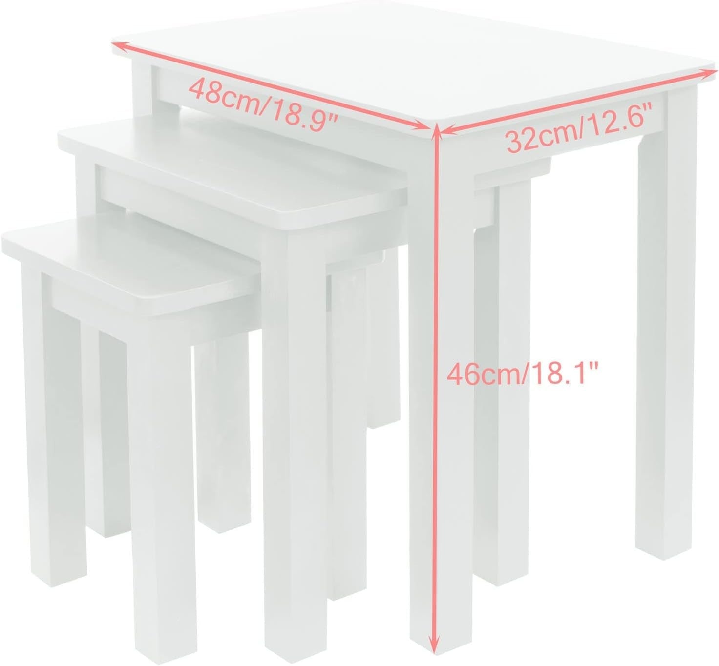 Nest of Tables Set Wood White Space Saving Coffee End Side Nightstand Accent