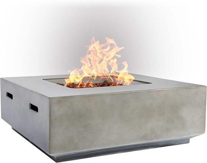 Luxury Gas Fire Pit Table Outdoor Patio Heater Square Stone Finish 76cm