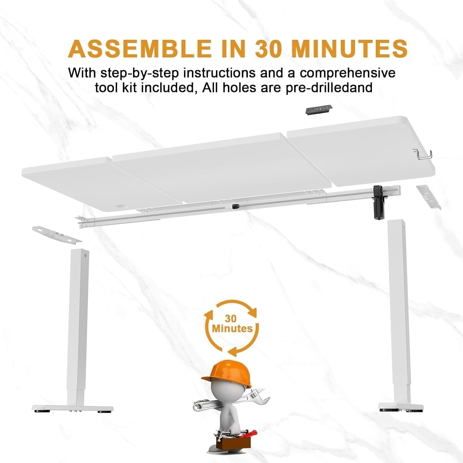 Electric Height Adjustable Desk 160x70cm | White Sit Stand Office Table