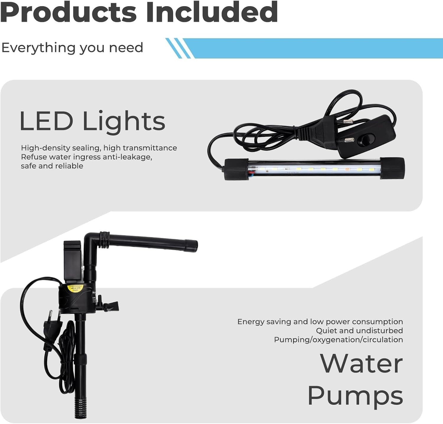 17L Glass Fish Tank With Filter LED Light Pump Betta Aquarium White
