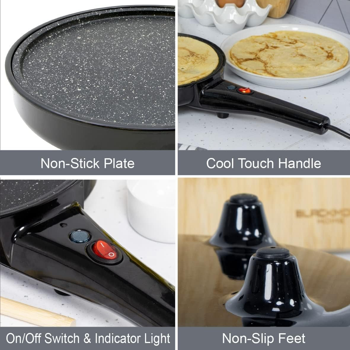 2-in-1 Popcorn & 8" Crepe Maker Non-Stick Electric Pan 800W
