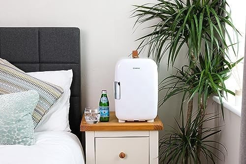 Mini Fridge 10L Portable Cooler AC/DC Compact Quiet Chequer White