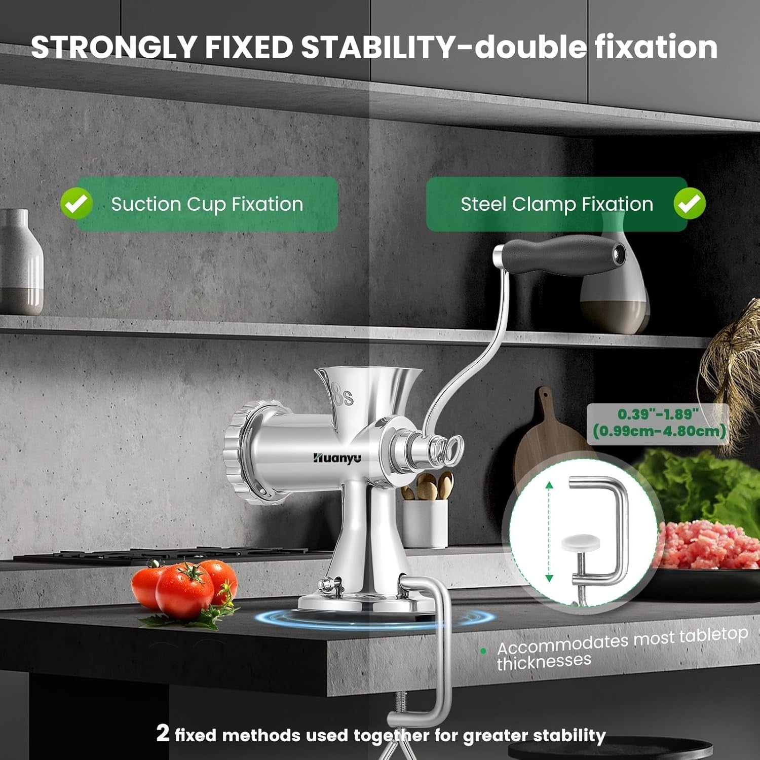 Manual Meat Grinder Sausage Stuffer Stainless Steel Mincer 2 Plates