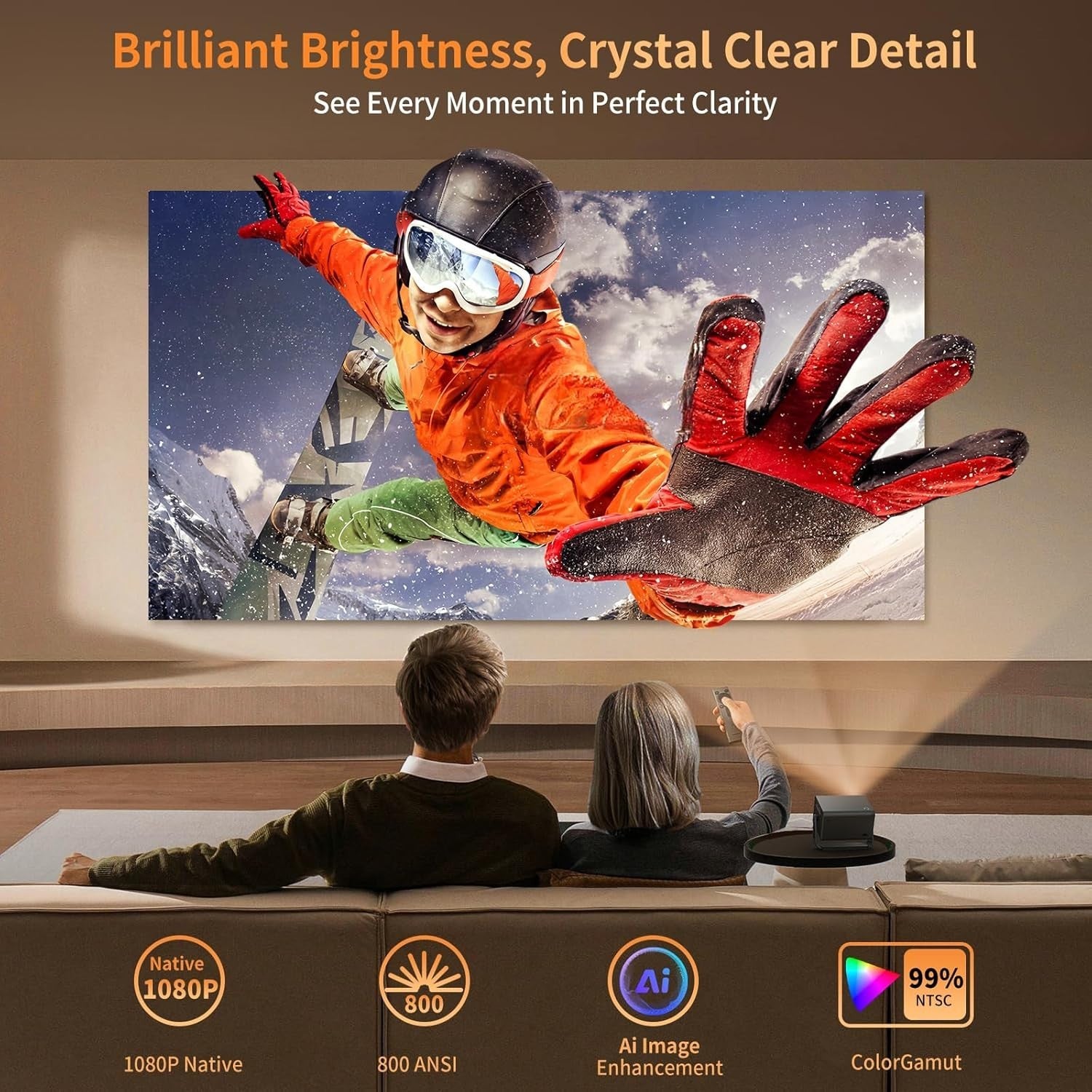 Smart 1080P Projector Android TV 12 Netflix WiFi BT 5.3 Dolby 600 ANSI